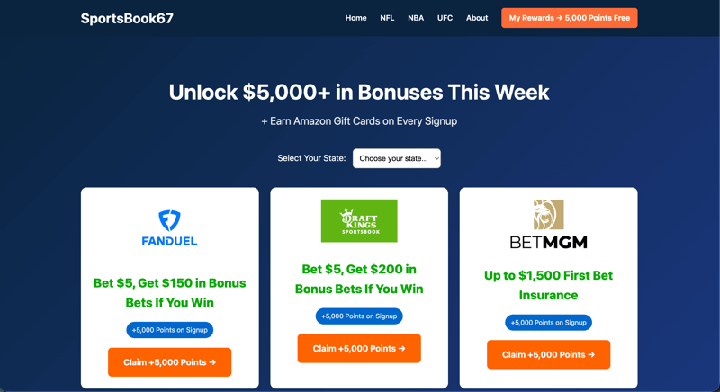 Sportsbook67.com dashboard – sportsbook bonuses and sign-up promo